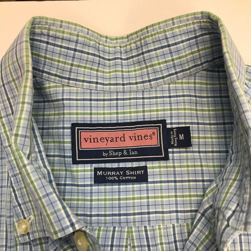 Vineyard Vines Murray Men 100% Cotton M Button Blue Multi-Color Check Shirt - Picture 4 of 6